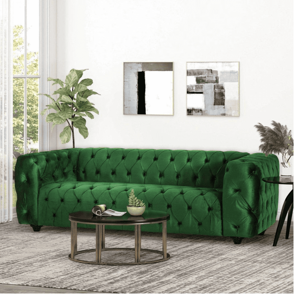 Sagawood Faux Leather or Velvet Tufted Sofa Set - Oak Inside