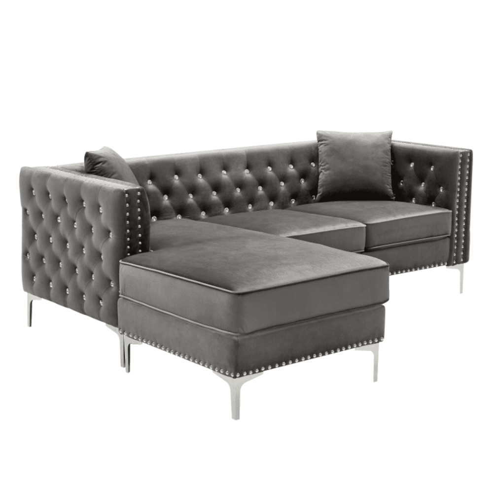 Lotus Grey Chesterfield Sectional Sofa Set - Oak Inside