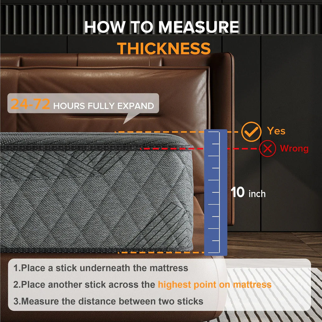 Premium Memory Foam Hybrid Mattress Cooling and Breathable By Oak Inside - 10 Inches