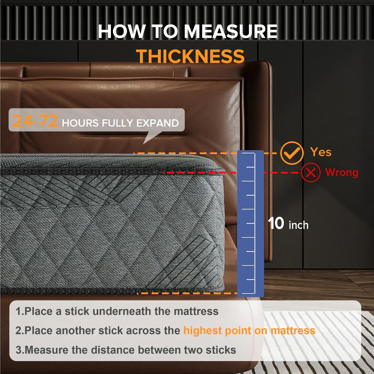 Premium Memory Foam Hybrid Mattress Cooling and Breathable By Oak Inside - 10 Inches