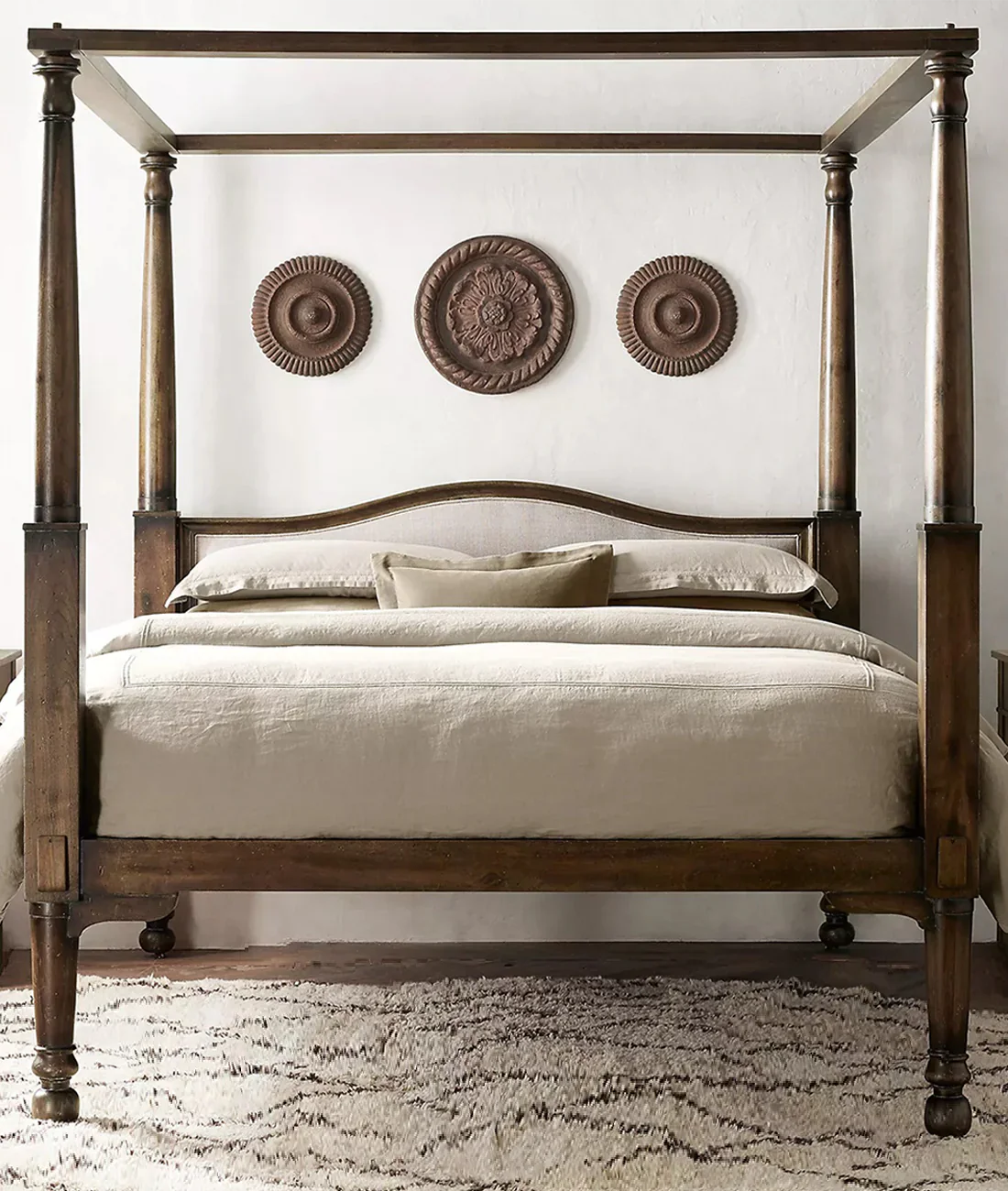 Mid Century Solid Wood Luxury Poster Bed in Dark Brown