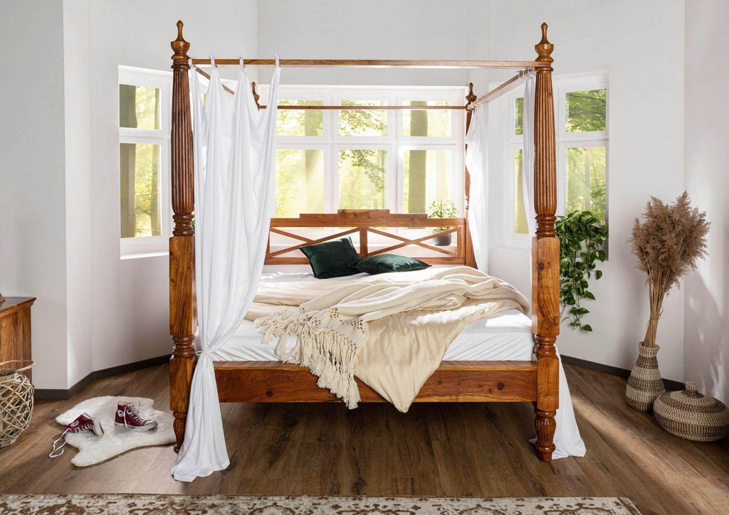Erica Sheesham Wood Luxury Poster Bed in Honey Oak