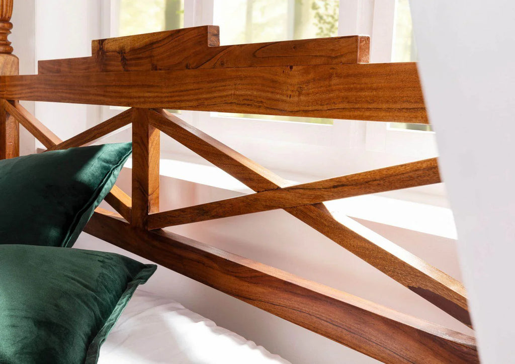 Erica Sheesham Wood Luxury Poster Bed in Honey Oak