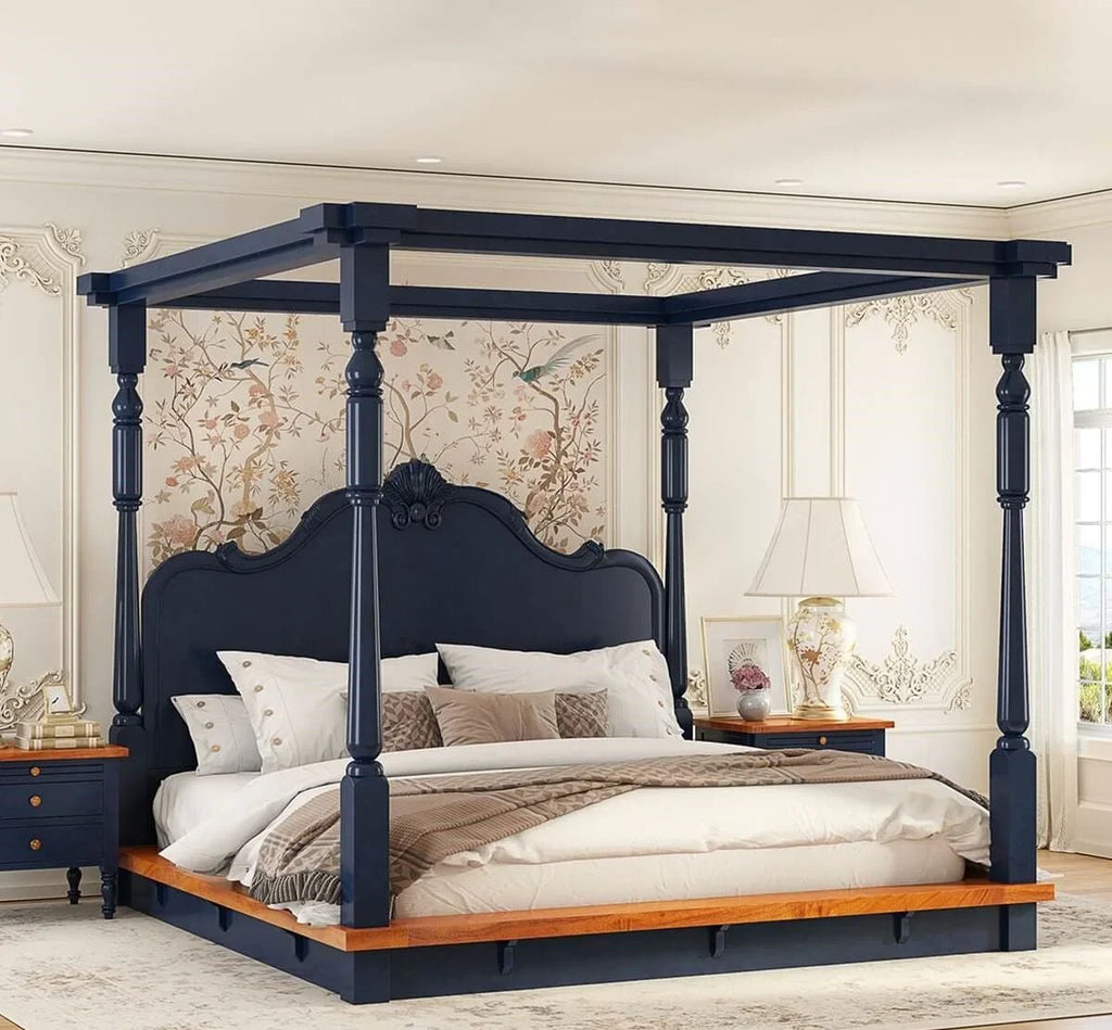 Florance Solid Wood Luxury Poster Bed in Honey Oak