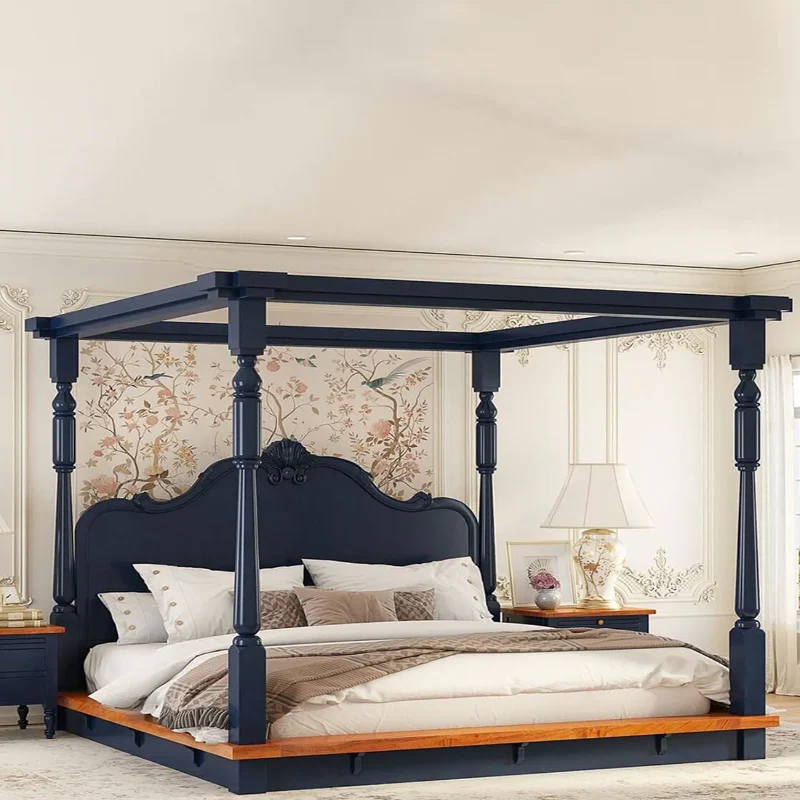 Florance Solid Wood Luxury Poster Bed in Honey Oak