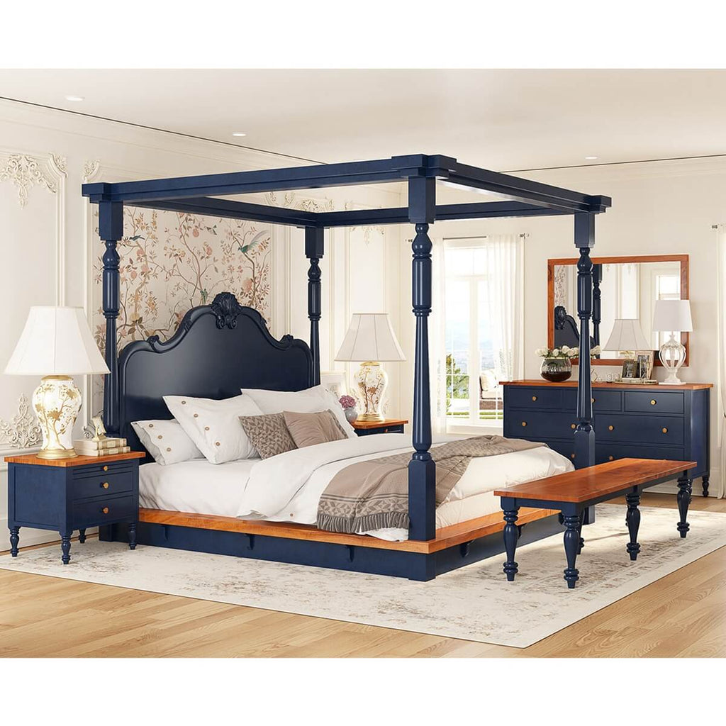 Florance Solid Wood Luxury Poster Bed in Honey Oak