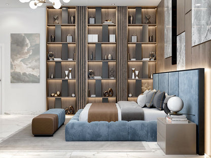 Loox Premium Upholstered Bed in Suede with Side Tables