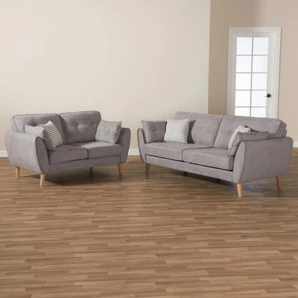 Baxton Straight Line Sofa Set in Suede - Oak Inside