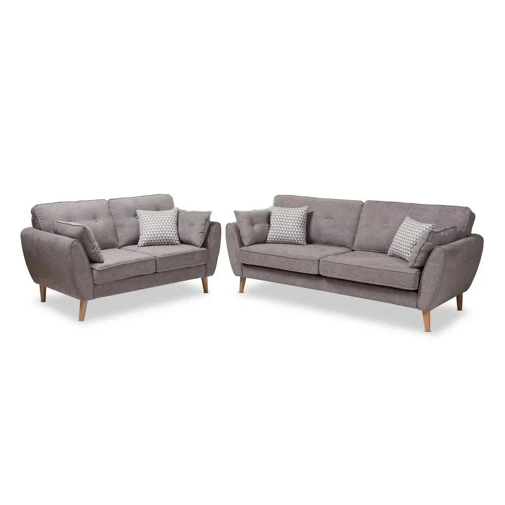 Baxton Straight Line Sofa Set in Suede - Oak Inside