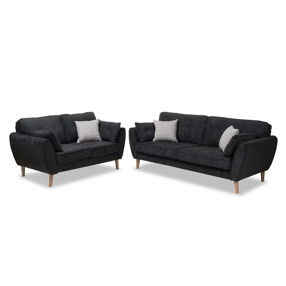 Baxton Straight Line Sofa Set in Suede - Oak Inside