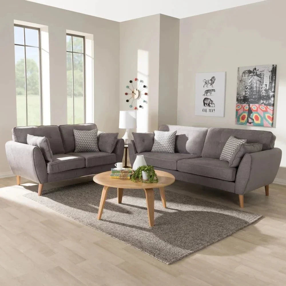 Baxton Straight Line Sofa Set in Suede - Oak Inside