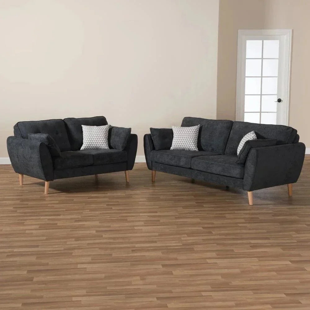 Baxton Straight Line Sofa Set in Suede - Oak Inside
