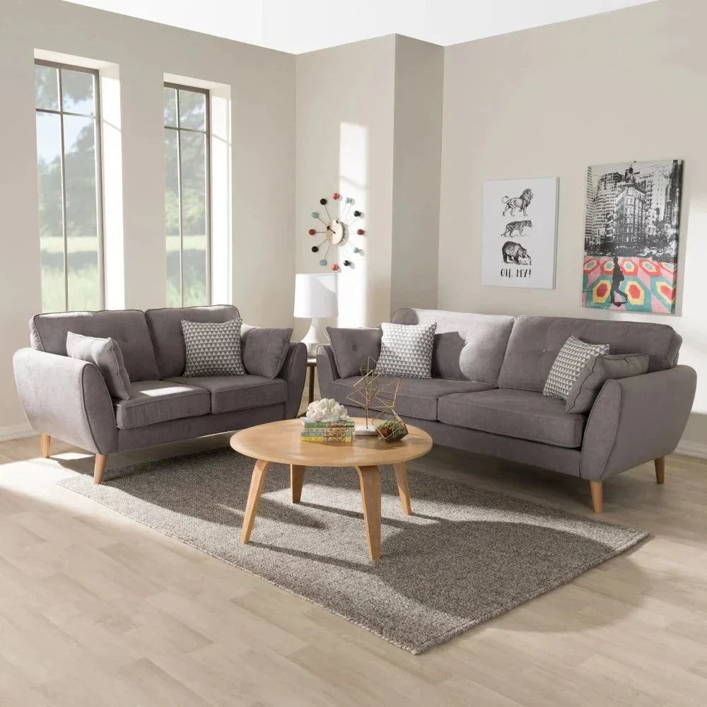 Baxton Straight Line Sofa Set in Suede - Oak Inside