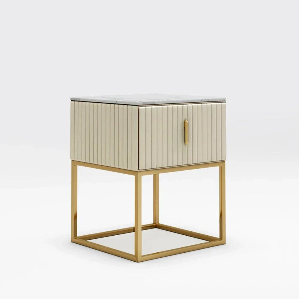 Mexican Side Table With Marble Top & Stainless Steel Base