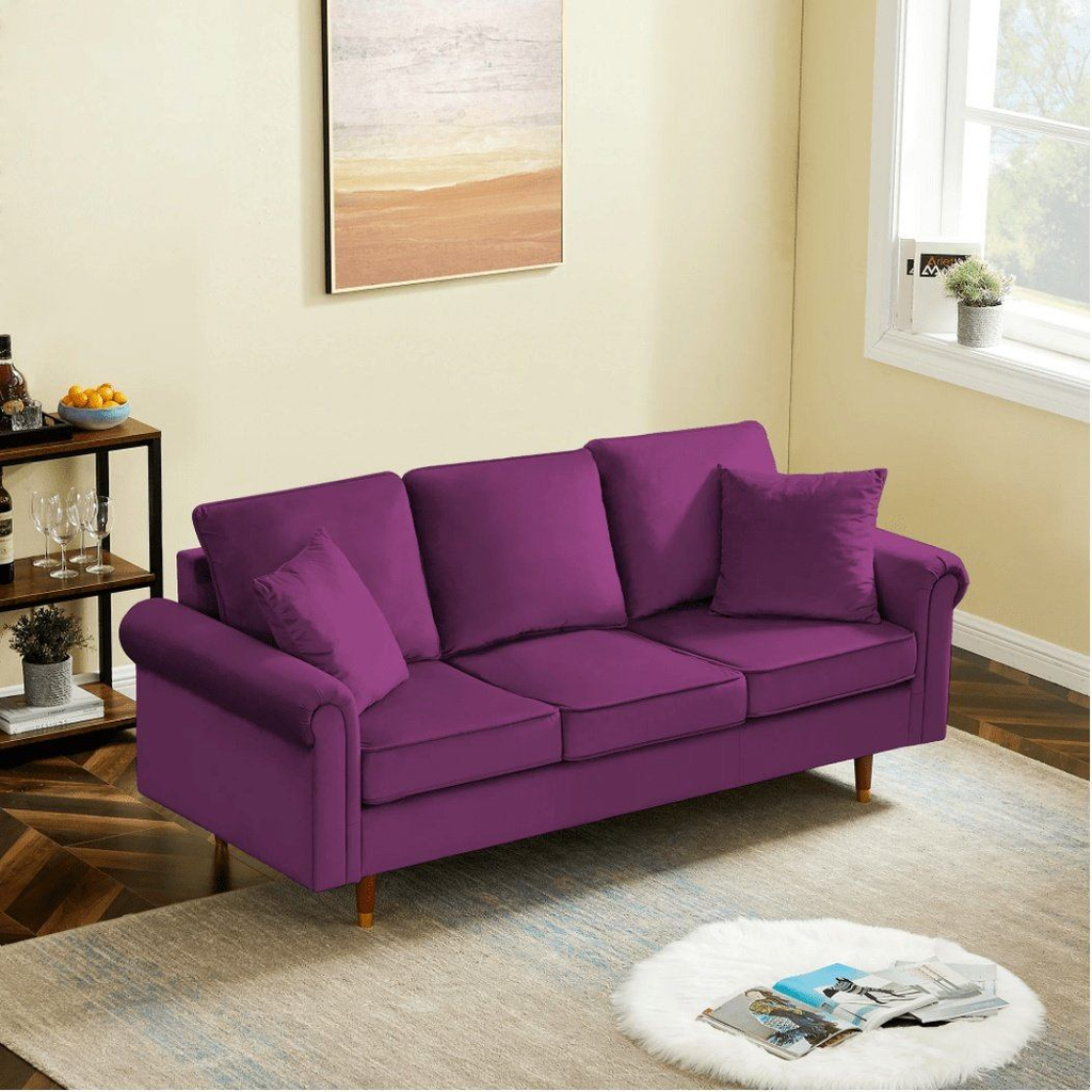 Straight Line Sofa Set in Purple - Oak Inside