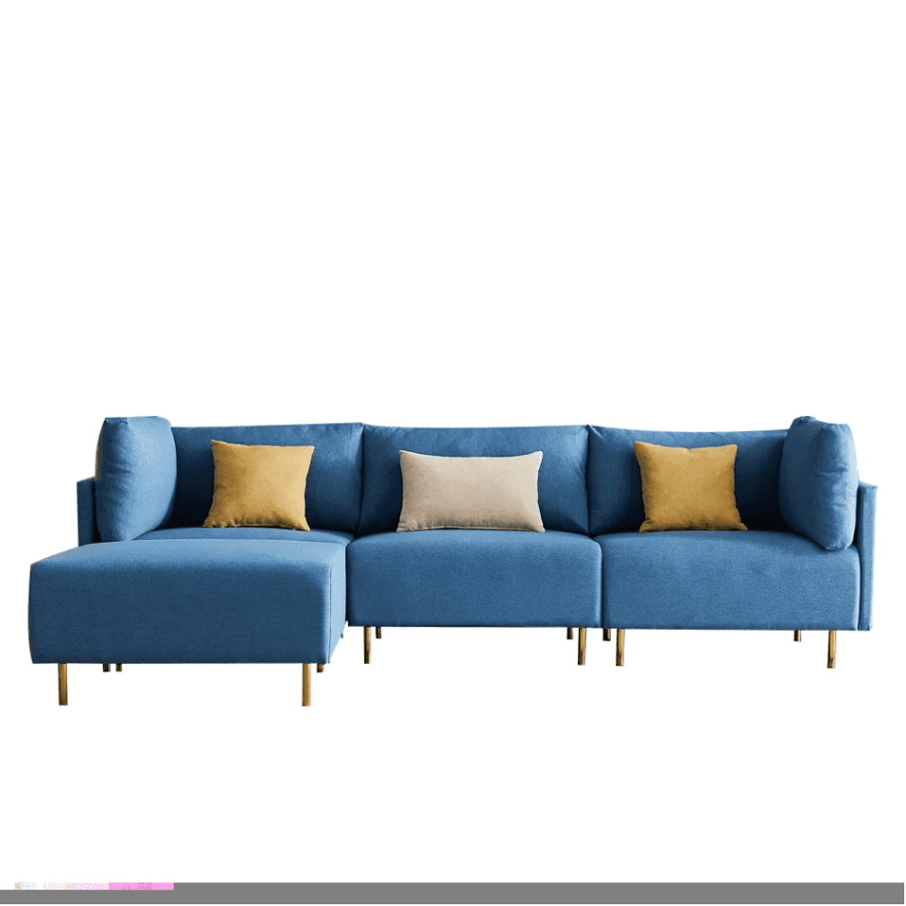 Ronaldo Sectional Sofa Set in Blue Color With Ottoman - Oak Inside