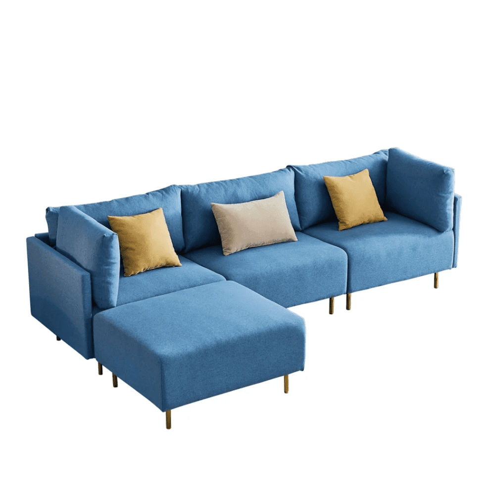 Ronaldo Sectional Sofa Set in Blue Color With Ottoman - Oak Inside