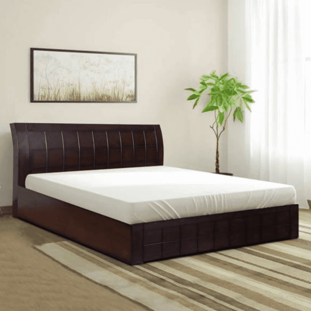 Ellis Wooden Bed with Storage in Brown Finish - Oak Inside