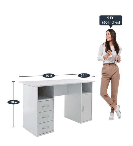 Unicorn Study Table in White Colour - Oak Inside