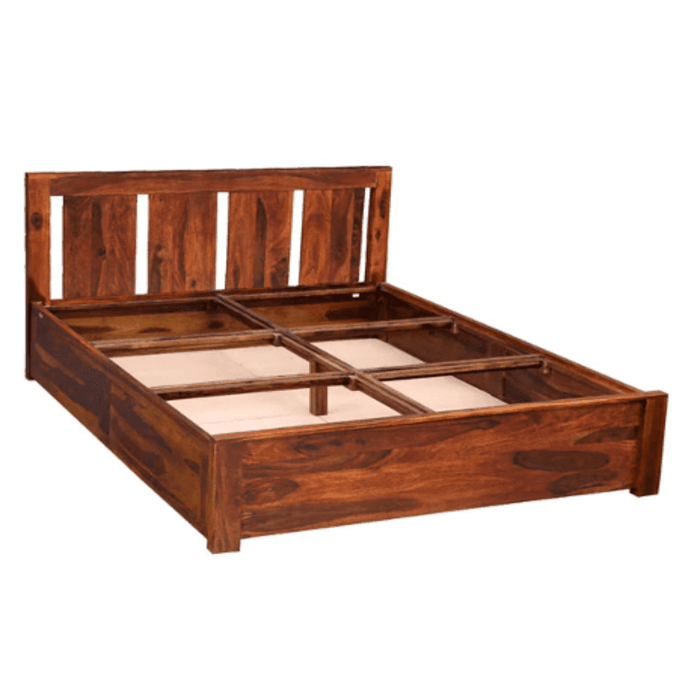 Honey Solid Wood King Size Bed with Storage in Honey Oak Finish - Oak Inside