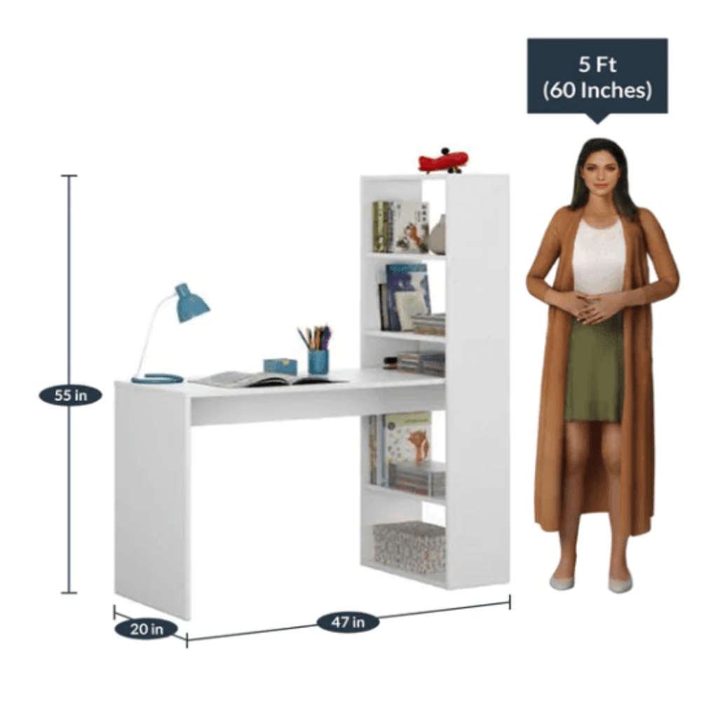 Dollar Study Table in White Colour - Oak Inside