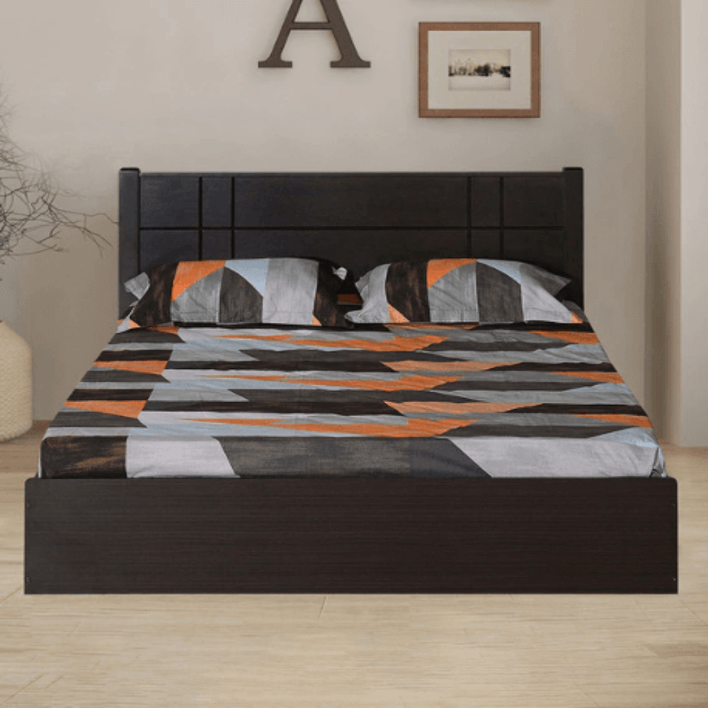 Cleopatra Bed with Storage in Brown Finish - Oak Inside