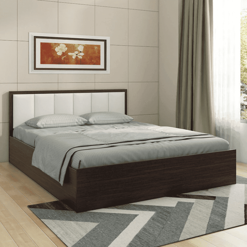 Art Living Upholstered Bed with Storage in Brown Finish - Oak Inside