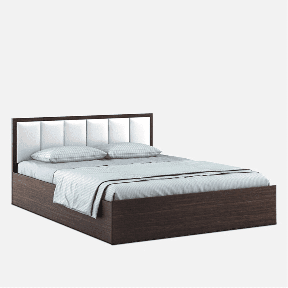 Art Living Upholstered Bed with Storage in Brown Finish - Oak Inside