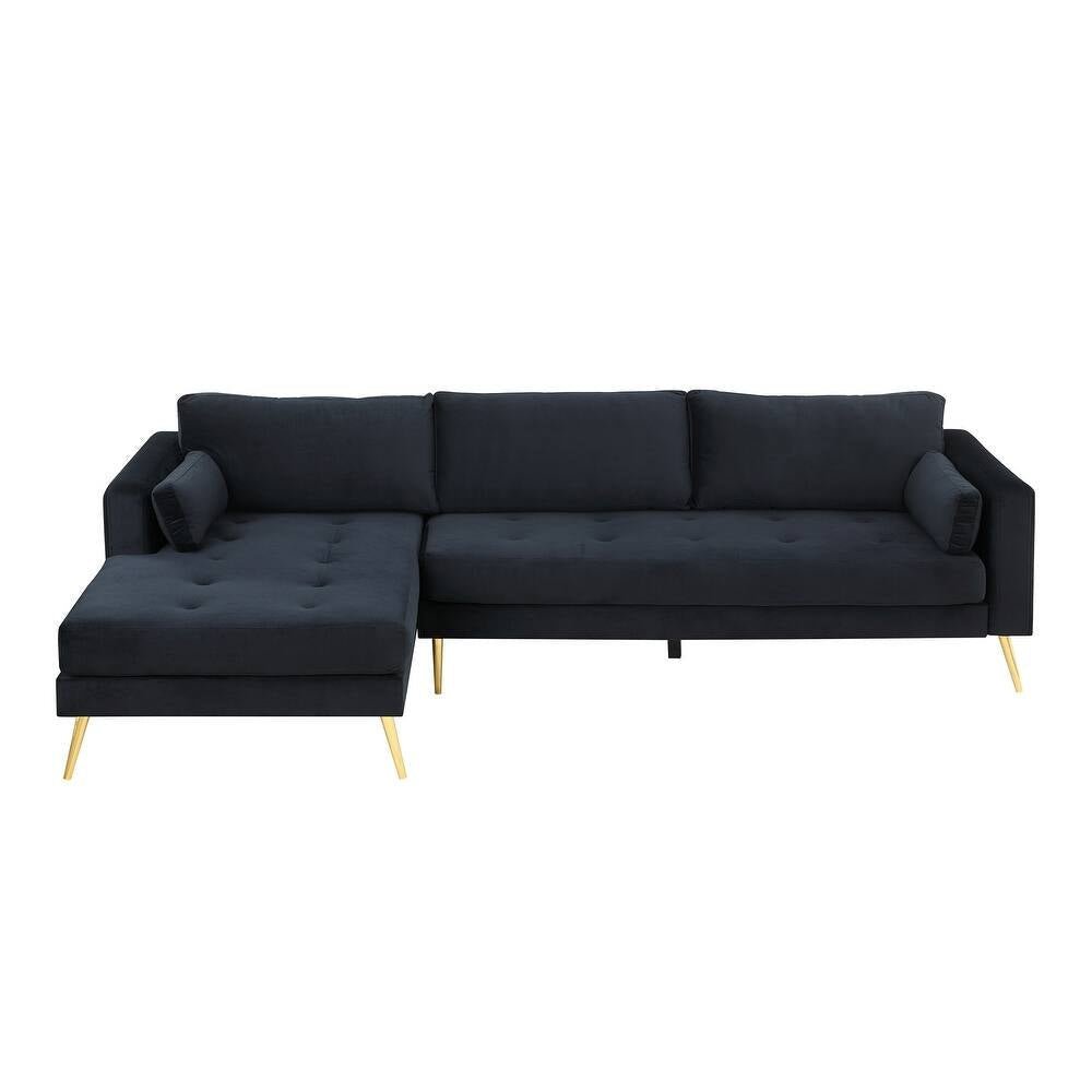 Volly One Couch Mid-century Sectional Sofa in Black - Oak Inside
