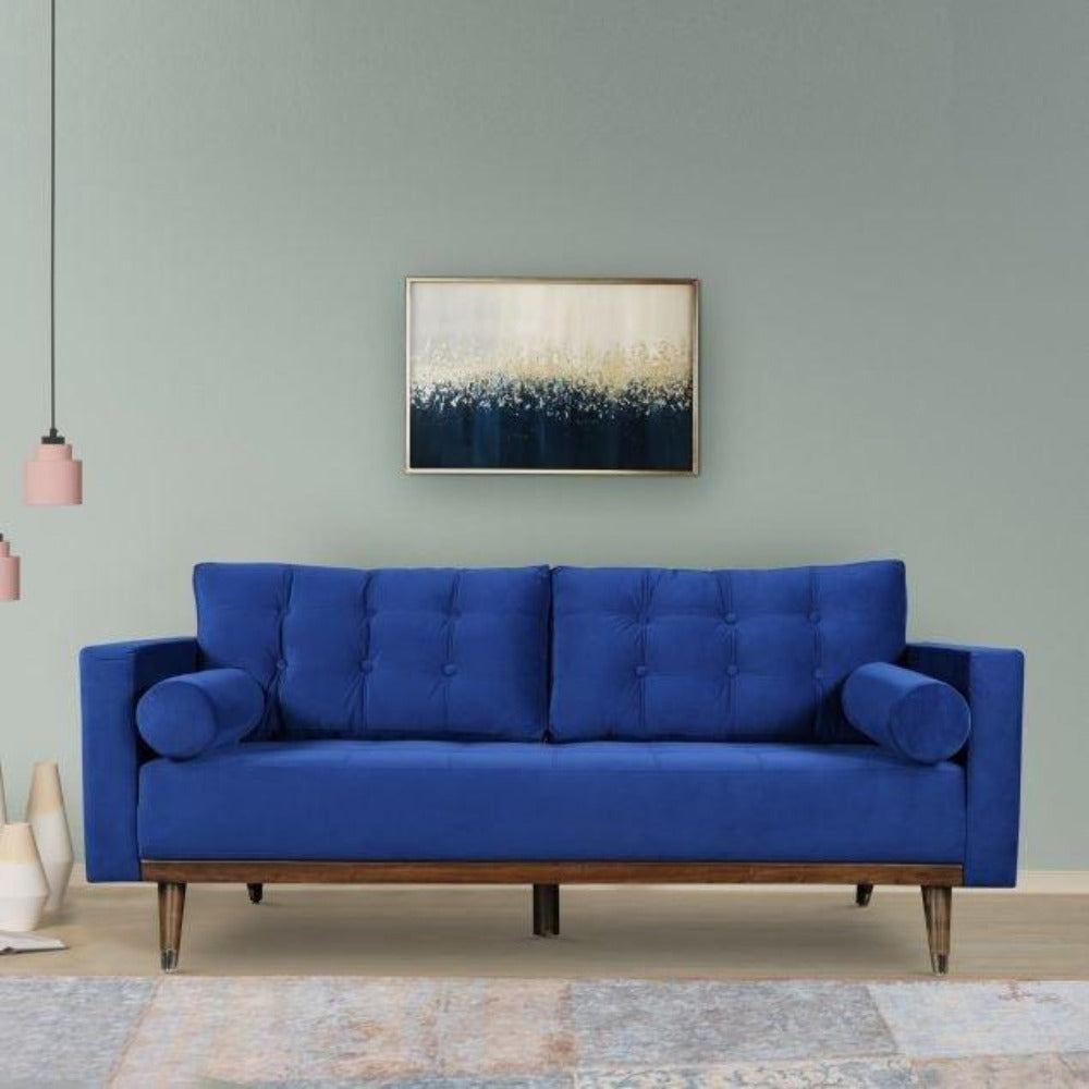 Mercury Straight Line Sofa Set in Blue - Oak Inside