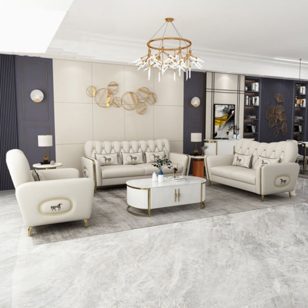 Asian Premium Straight Line Chesterfield Sofa Set in Leatherette