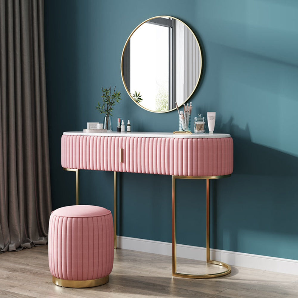 Nexa Dressing Table With Ottoman In Stainless Steel - Gold - Oak Inside