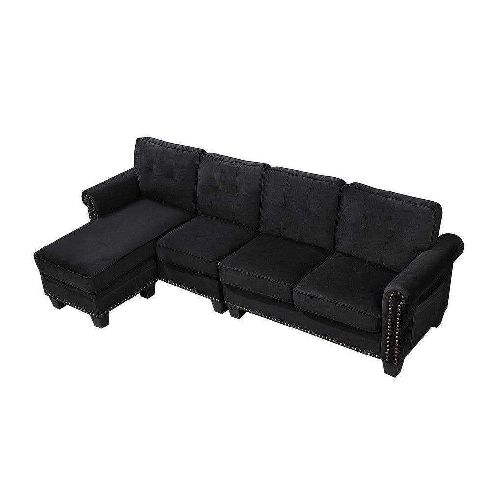 Delray Suede Sectional Sofa in Black - Oak Inside
