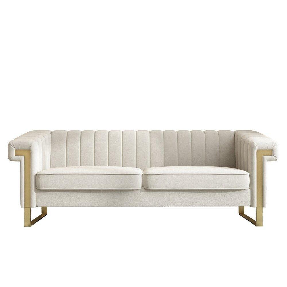 Glam Sofa Set in Beige With Golden SS Frame - Oak Inside