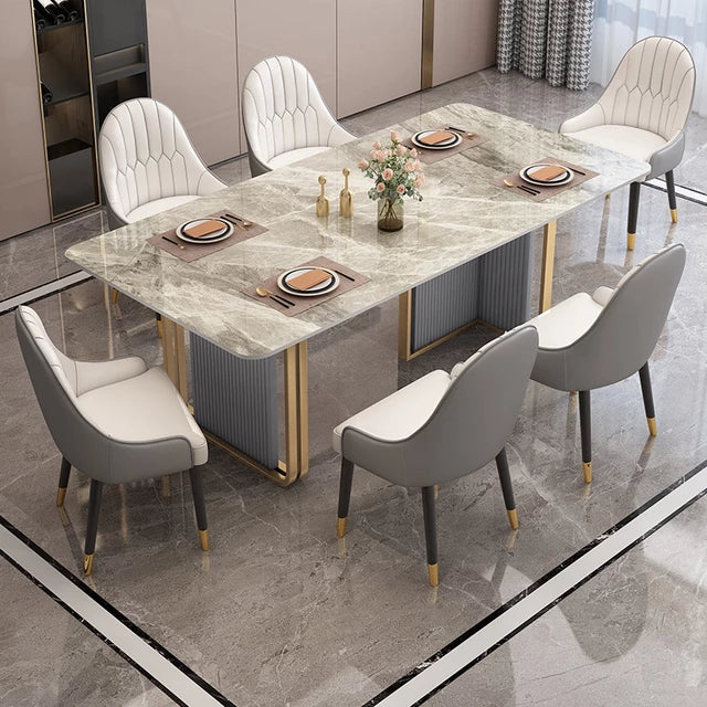 Volvo Luxury 6 Seater Dining Table in Golden Stainless Steel - Oak Inside