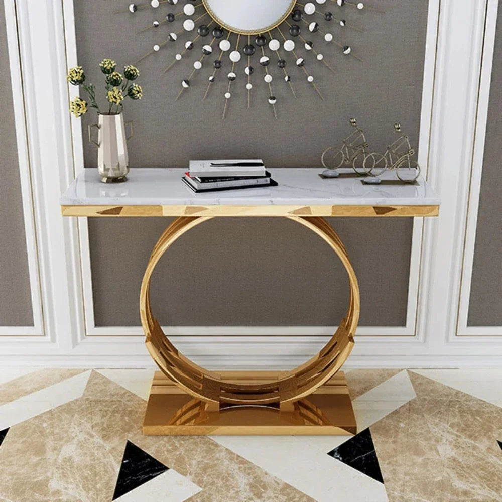 Rolex Golden Console Table - Stainless Steel - Oak Inside