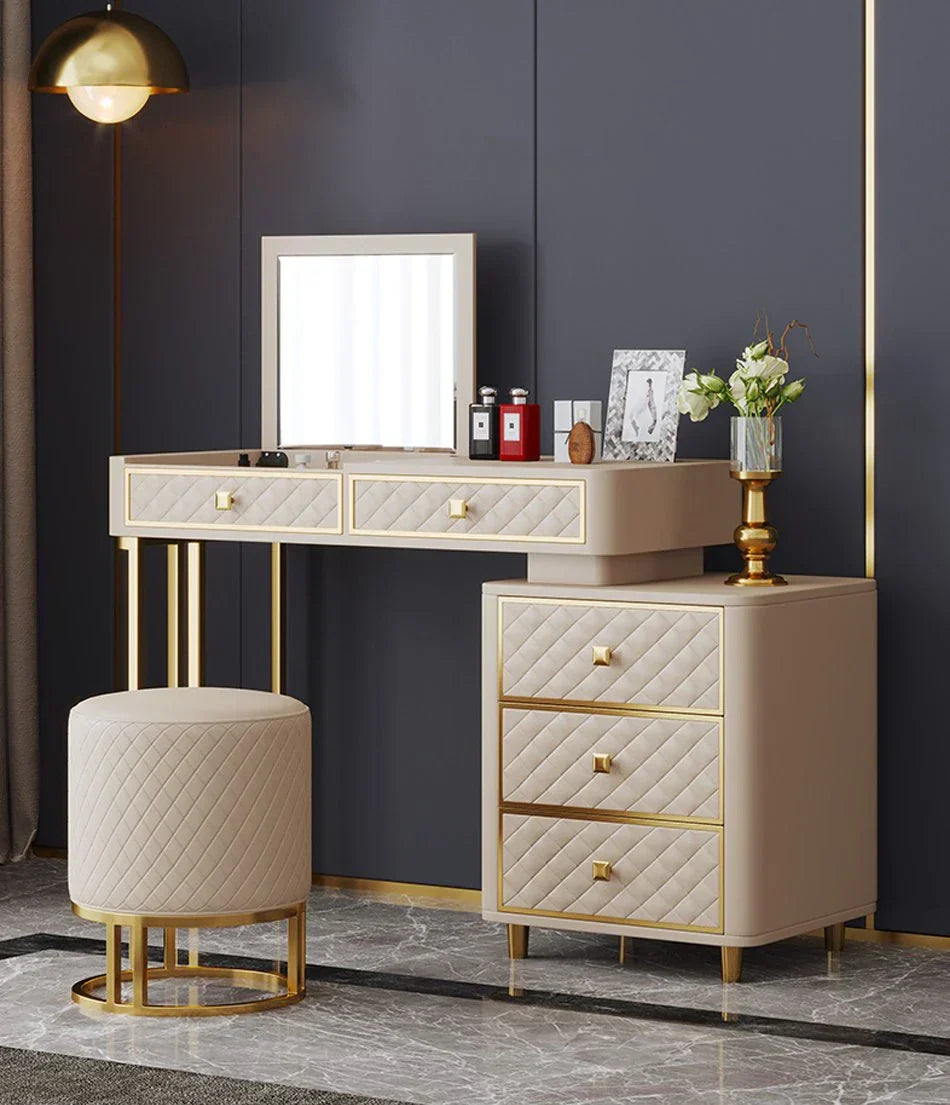 Oscar Dressing Table With Ottoman In Stainless Steel - Gold