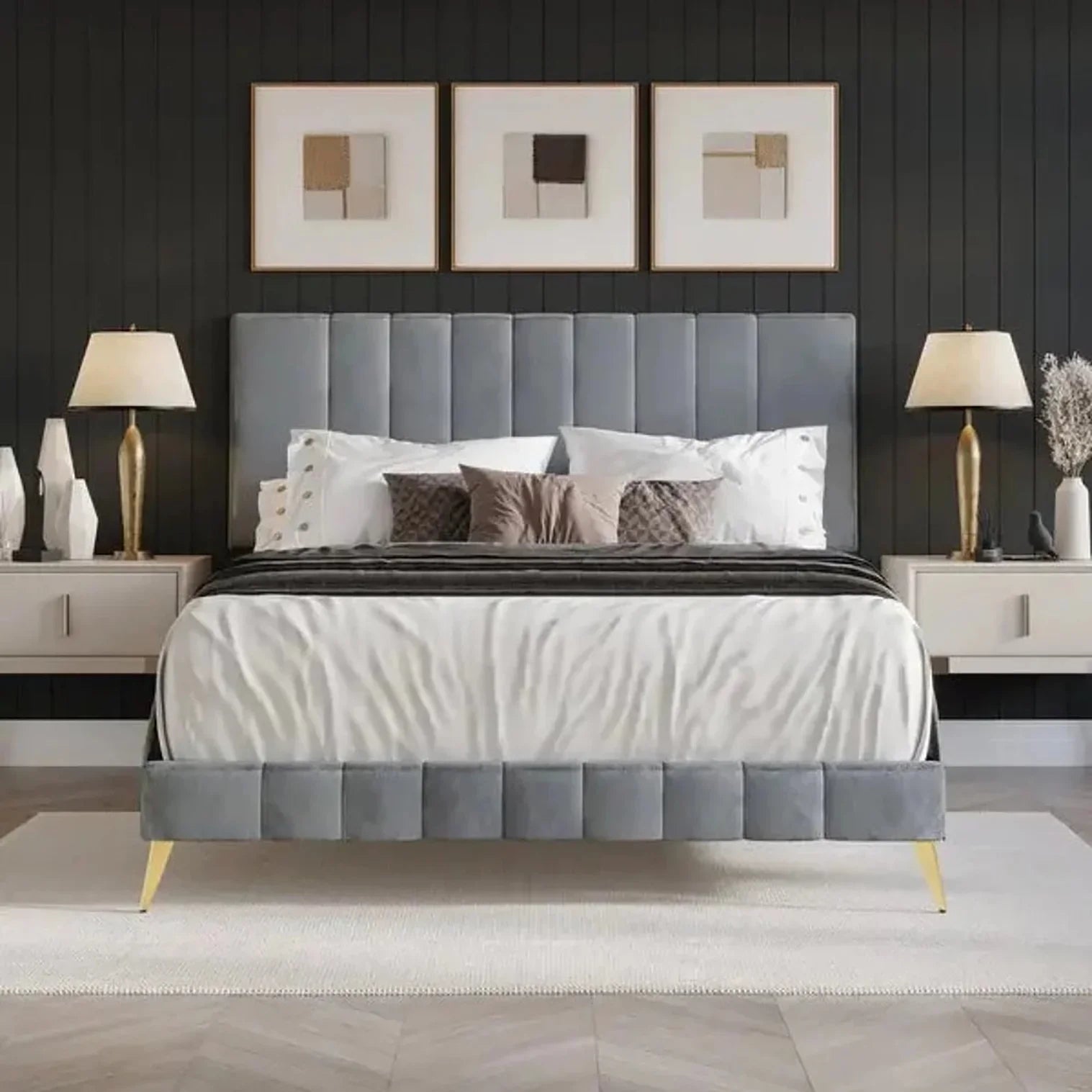 Bravo Luxury Upholstered Bed Without Storage in Suede