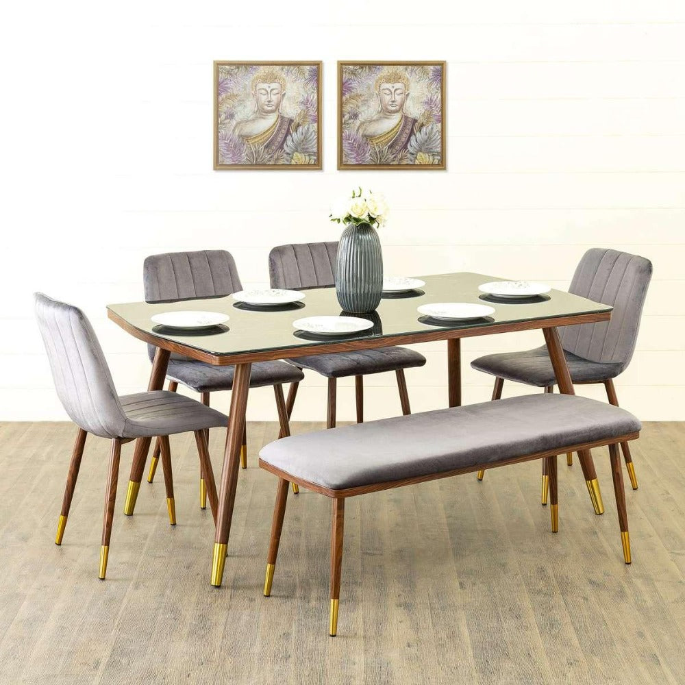Flex 6 Seater Dining Table in Grey - Oak Inside