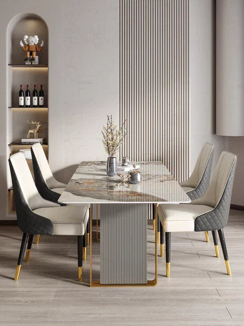 Volvo Luxury 6 Seater Dining Table in Golden Stainless Steel - Oak Inside