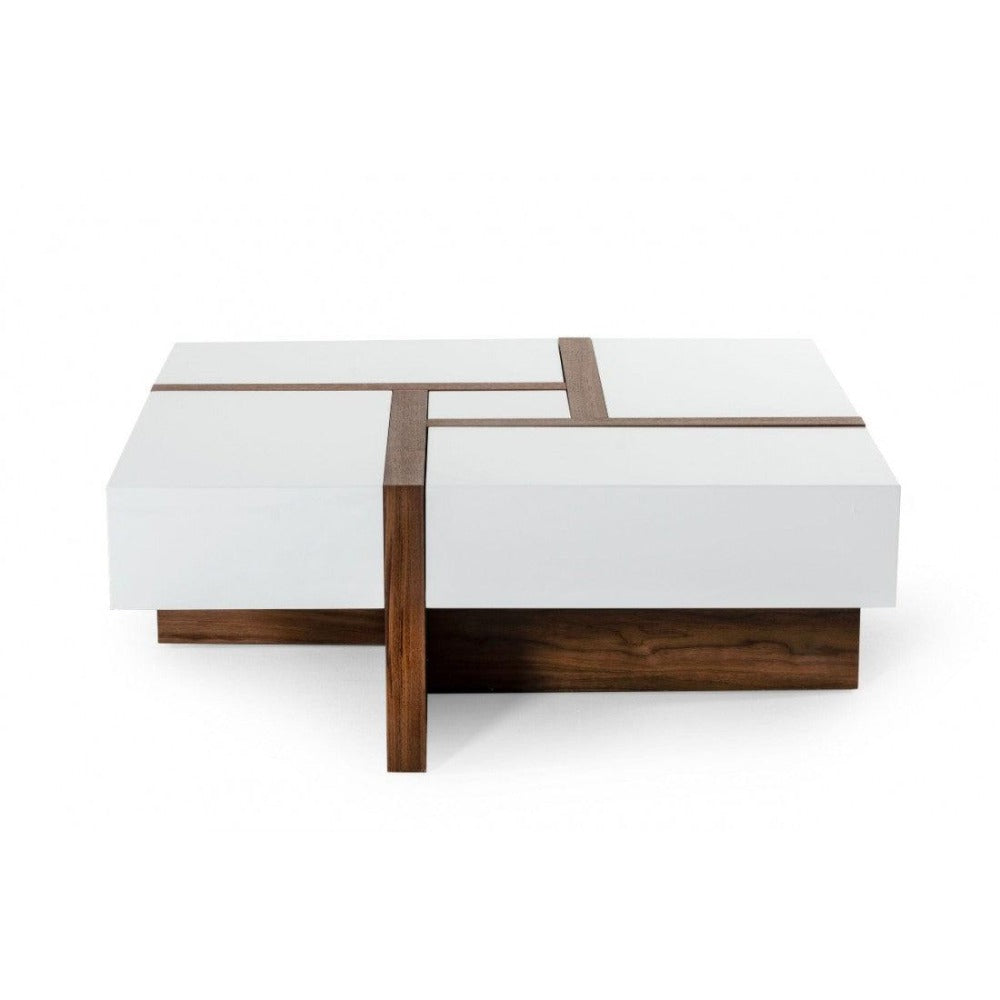 Drift White/Walnut Centre Table in PU Polish - Oak Inside