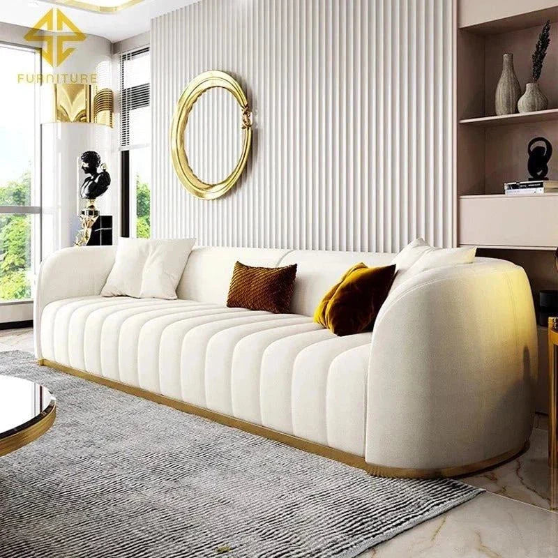 Western Luxury Modern Suede Sofa Set in Off White - Oak Inside