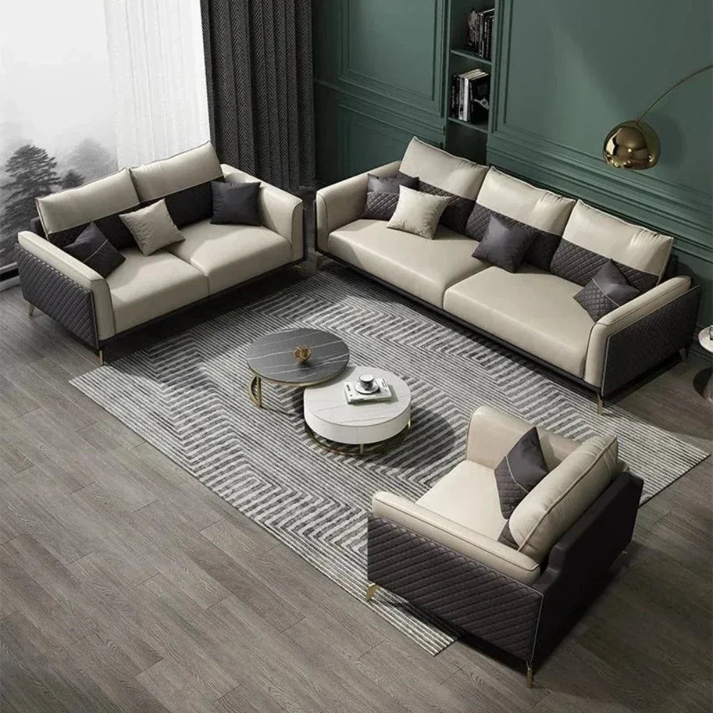 Mono Luxury Modern Suede Sofa Sets In Leatherette - Oak Inside