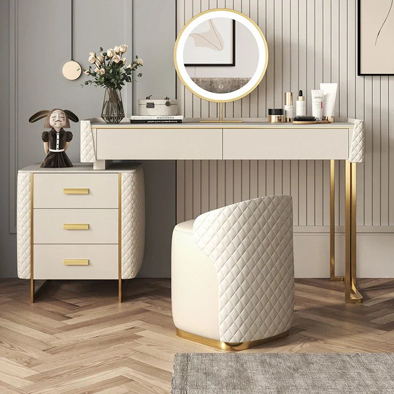 Pacific Dressing Table With Ottoman In Stainless Steel - Gold - Oak Inside