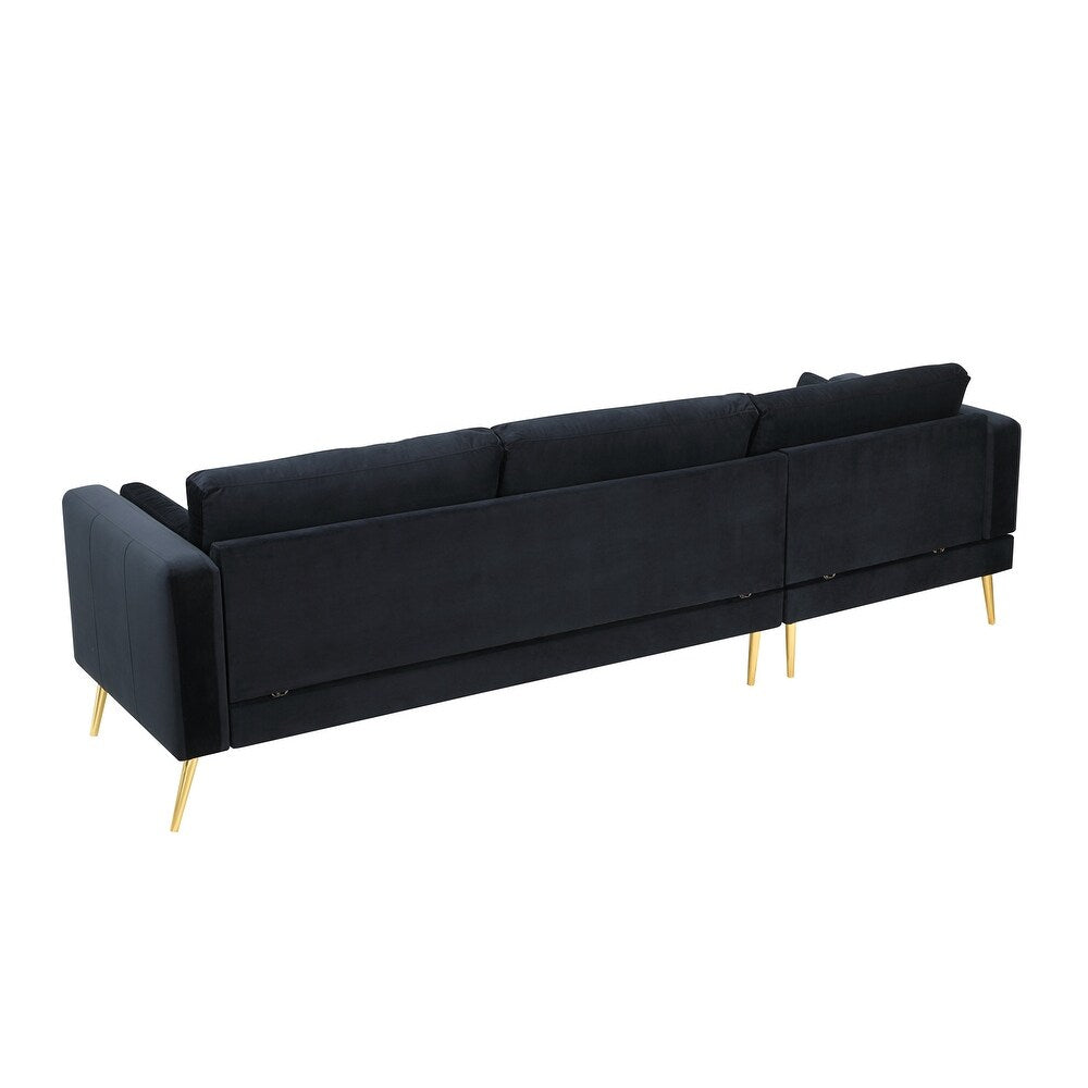 Volly One Couch Mid-century Sectional Sofa in Black - Oak Inside