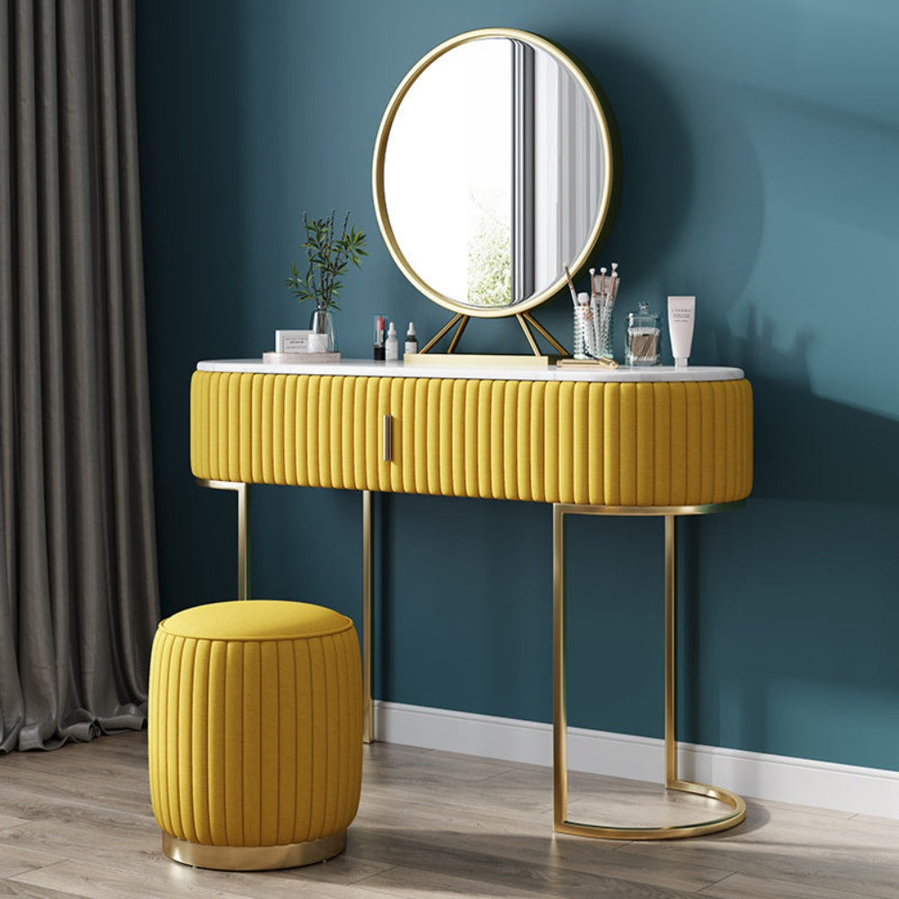 Nexa Dressing Table With Ottoman In Stainless Steel - Gold - Oak Inside