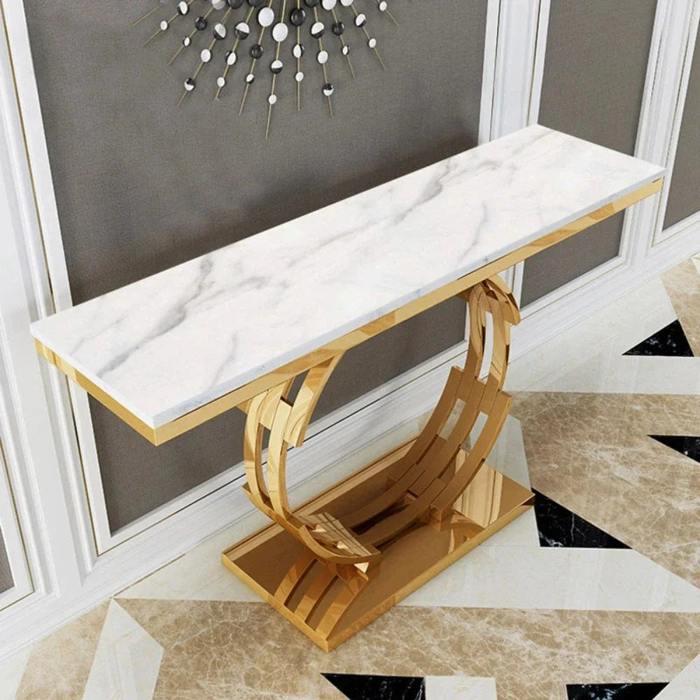 Rolex Golden Console Table - Stainless Steel - Oak Inside