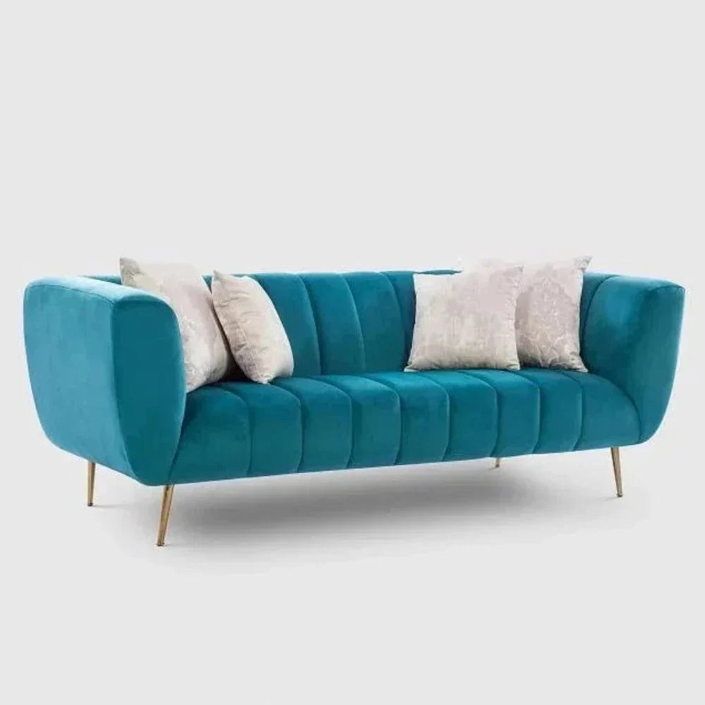 Peppermint Straight Line Sofa Set in Blue - Oak Inside