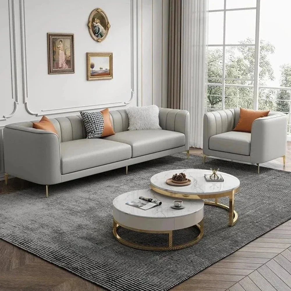 Flex Luxury Straight Line Sofa Set in Leatherette - Oak Inside
