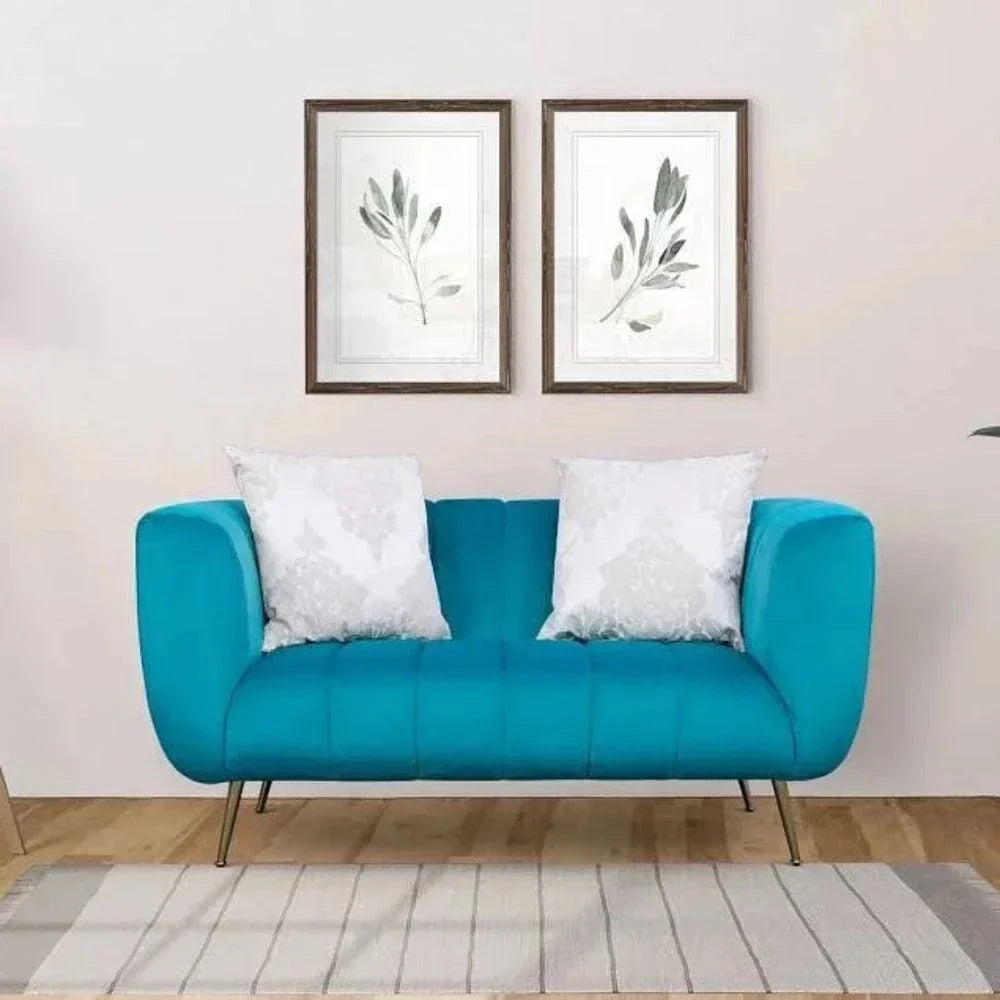 Peppermint Straight Line Sofa Set in Blue - Oak Inside